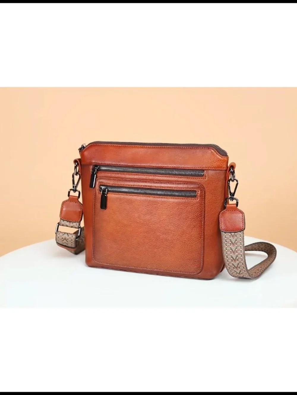 Genuine Leather Crossbody Satchel with Multiple Pockets Adjustable Straps